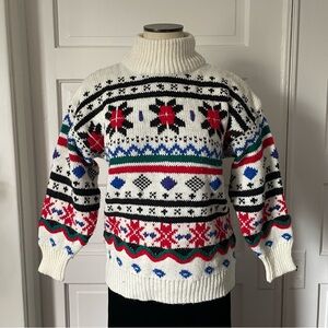 Vintage 80s Fair Isle Snowflake Nordic Knit Sweater